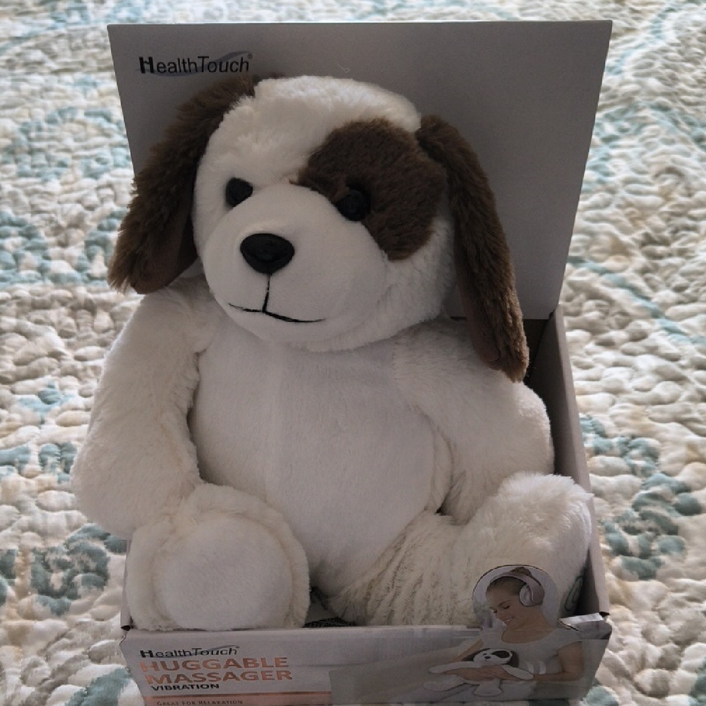 Plush Dog Massager - White and Brown